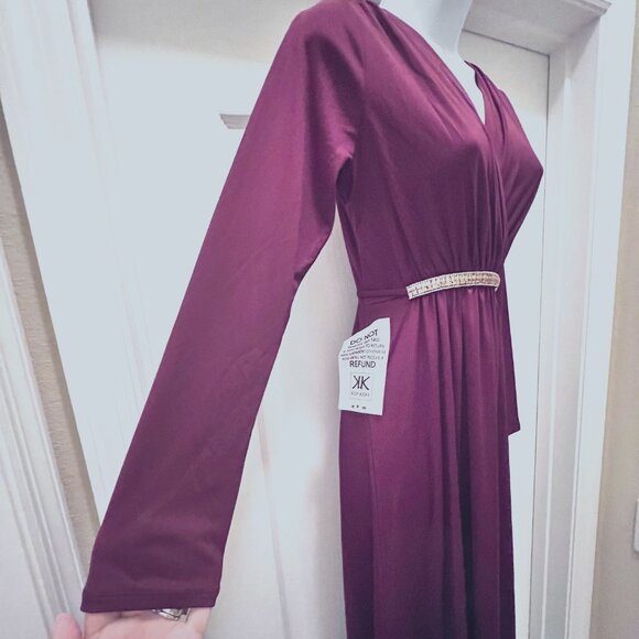 Koh Koh Long Sleeve Maxi Diamond Dress-NWT-V Neck-Size Medium-Mulberry Wine Red - Picture 5 of 13
